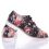 Virágos, strasszköves, fűzős női vászon cipő (GG-15P)