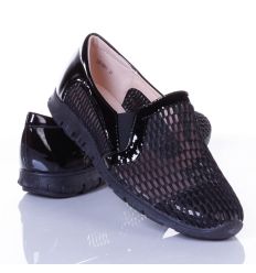 Lakkos-hálós, odlalt gumis női belebújós cipő (L61662,L61661,L61663)