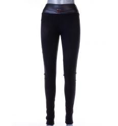 Derekán bőrbetétes, csatos, polár béléses női leggings, nadrág (9057)