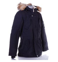 Szőrmés kapucnis, bunda béléses, gyerek vászon anyagú kabát (X11)