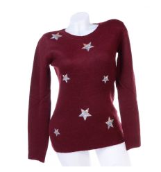 Flitteres csillag mintás, puha kötött női pulóver, felső (K6516)