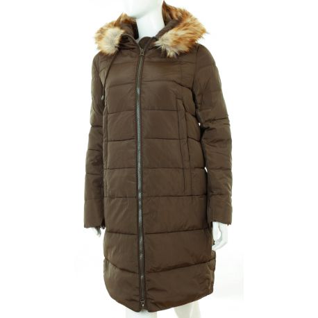 sürüklenen karaciğer Simetri  Bundás, szőrmés kapucnis, steppelt mintás női hosszú téli kabát.