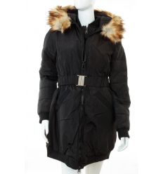 Bélelt, dupla cipzáros, szőrmés kapucnis női kabát (WS-1710-1)