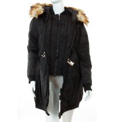 Bélelt, dupla cipzáros, szőrmés kapucnis női kabát (WS-1710-1)