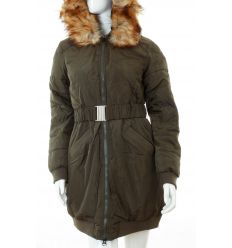 Bélelt, szőrmés kapucnis, dupla cipzáros női hosszú kabát (WS-1710-11)