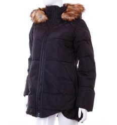 Bundás, szőrmés kapucnis, alul cipzárral állítható bőségű női téli kabát (WS-1711-1)
