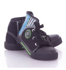 Sarkánál csíkos, fűzős-cipzáros gyerek magasszárú vászon cipő (A9996)