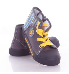 Sarkánál csíkos, fűzős-cipzáros gyerek magasszárú vászon cipő (A9996)