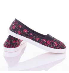 Virág mintás, lábfejnél gumis, balerina vászon cipő (88-225)